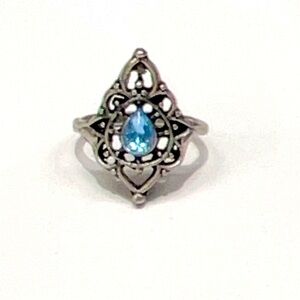 Antique shape design blue faux stone ring silver plated